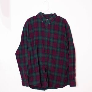 L.L. Bean Slightly Fitted Burgundy & Green Cotton Flannel Shirt